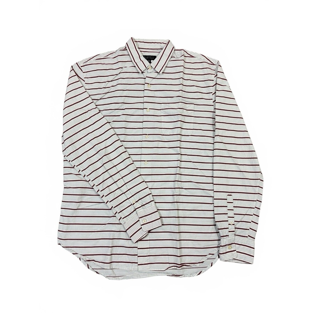 Barneys New York Men's M Striped Shirt‎ Burgundy White Long Sleeve Cotton Button